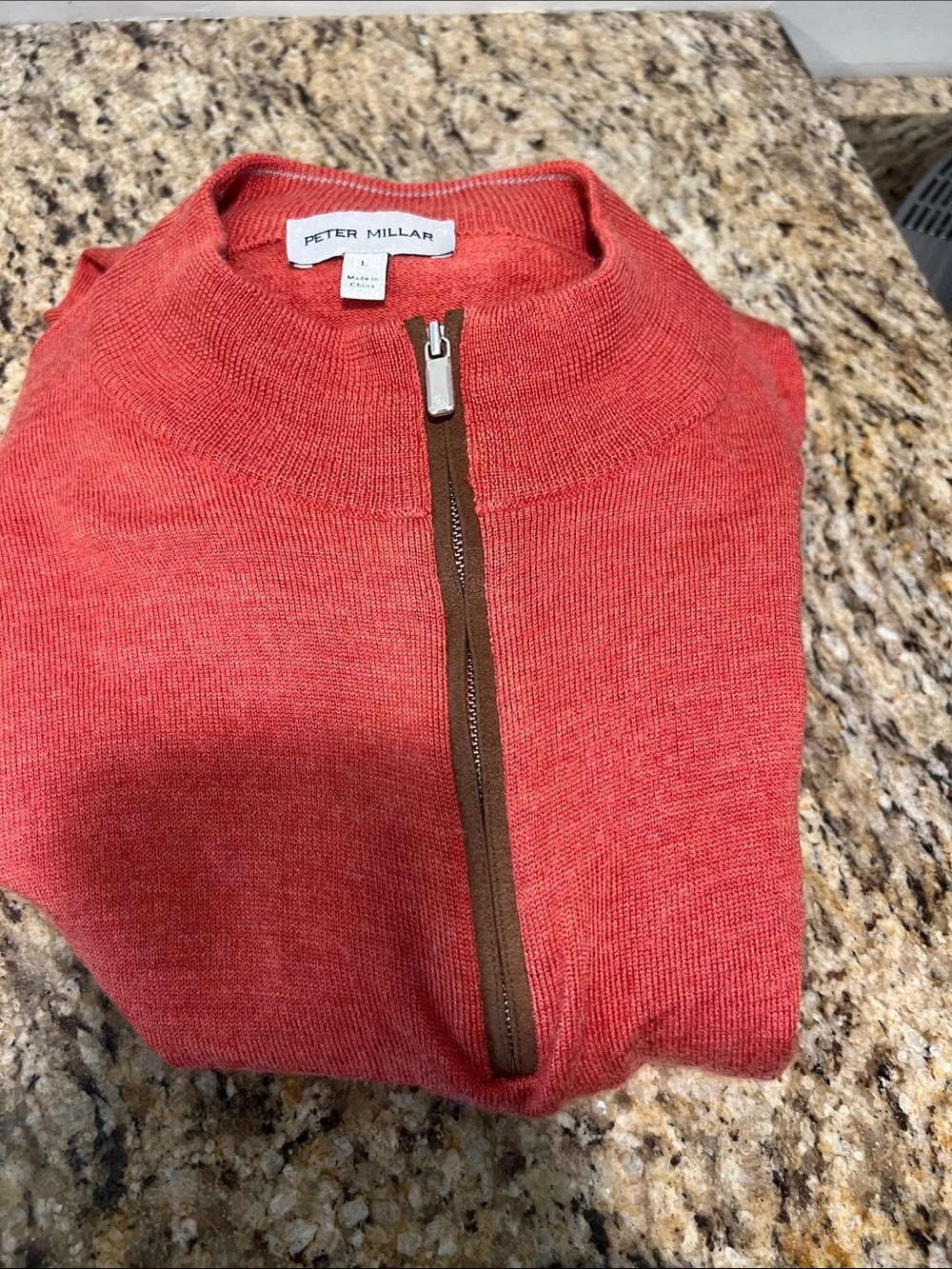 Peter Millar autumn crest  1/4 zip burnt orange merino wool lightweight sweater